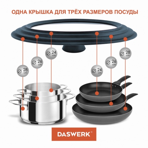 Крышка для сковороды и кастрюли универсальная Daswerk (24/26/28 см) фото 5